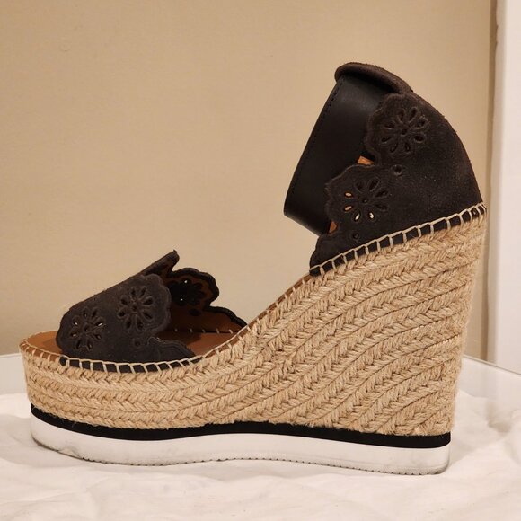 Excellent  EU39 Chloe Wedges Platform Sandal Dk Brown Espadrille Embroidered - Picture 6 of 12